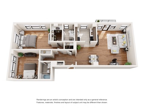 Floor plan for 2 beds, 2 baths, 1183 sqft